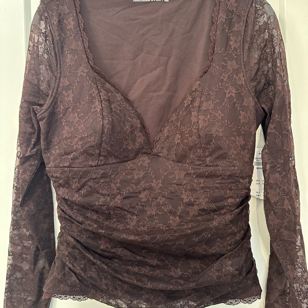 Abercrombie & Fitch Brown Lace Trim Top